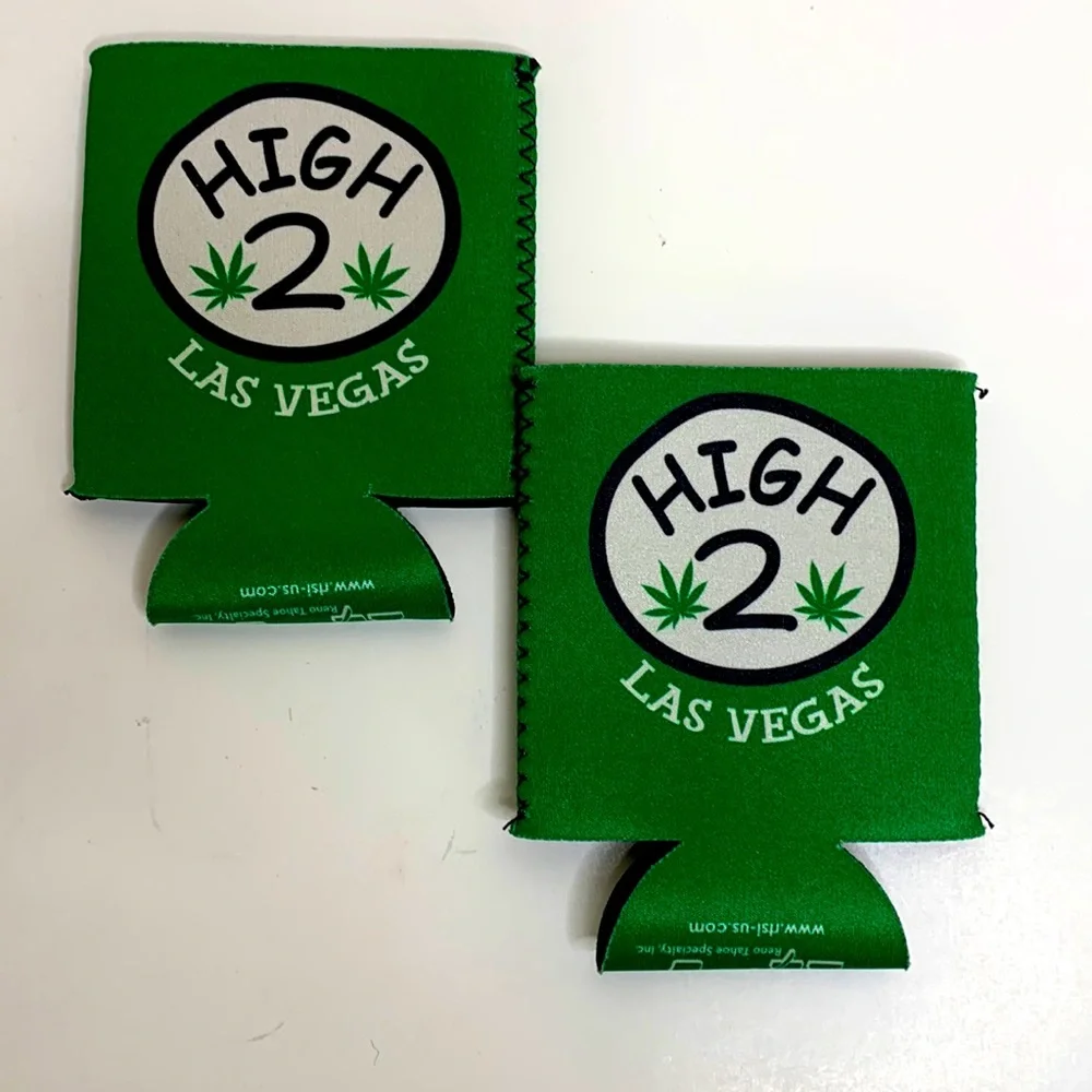 Coozies | Green High 2 LAS VEGAS Cannabis Drink Holders | Pair of Hemp Leaf